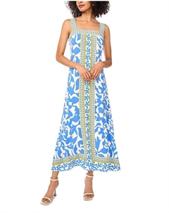 Печатное макси-платье с квадратным вырезом, синий Vince camuto