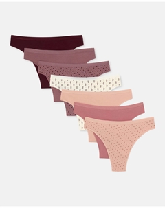 Набор из семи хлопковых трусиков-танга, розовый Enfasis