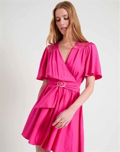 Платье с короткими рукавами и кружевом на плечах, фуксия Naf naf