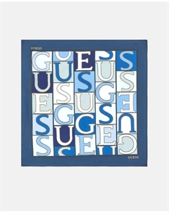 Шарф в клетку с принтом, темно-синий Guess