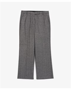 Брюки прямые широкие средней посадки из костюмной ткани в елочку серые Glvr