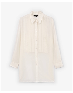 Блузка удлиненная прямой свободной формы с манишкой из полупрозрачной ткани молочная Glvr