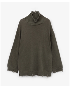 Свитер оверсайз с дестрой эффектом из пряжи с шерстью и мохером оливковый Glvr