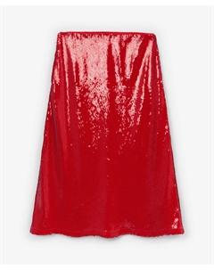 Юбка макси трапециевидного силуэта средней посадки из трикотажного полотна с пайетками красная Glvr