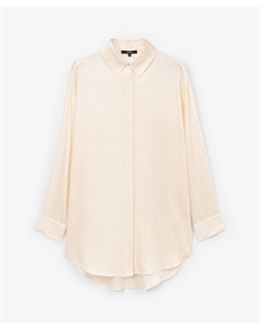 Блузка силуэта оверсайз из тонкого текстиля с матовым блеском в полоску бежевая Glvr