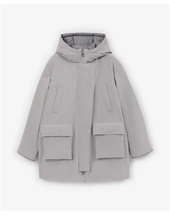 Полупальто силуэта оверсайз на натуральном пуху комбинированное серое Glvr