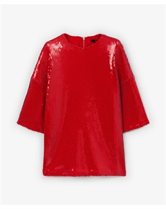 Блузка оверсайз из трикотажного полотна с пайетками на подкладке красная Glvr