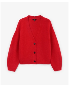 Кардиган укороченный силуэта оверсайз из пряжи с высоким содержанием шерсти и мохера красный Glvr