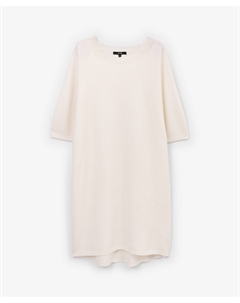 Платье с коротким рукавом вязаное оверсайз с валяной текстурой из 100% шерсти молочное Glvr