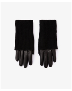 Перчатки из натуральной кожи с несъемными вязаными митенками черные Glvr