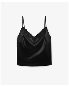 Топ из экокожи с отделкой кружевом черный Glvr