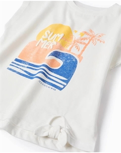 Детская футболка с декоративным бантом и принтом спереди, белый Zippy