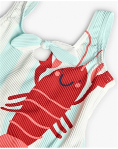 Детский купальник для девочки в полоску с крабом спереди, бирюзовый Boboli