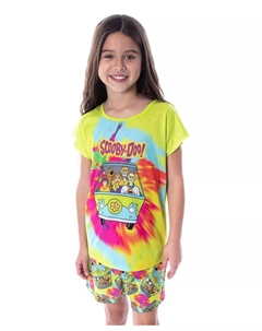 Детский пижамный комплект "Scooby Doo" с тай-дай принтом "Mystery Machine": футболка и шорты для девочек, зеленый Scooby doo