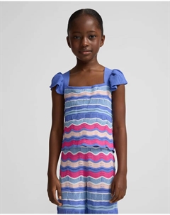 Детский топ из рубчатого трикотажа с ажурными вставками, синий Silbon