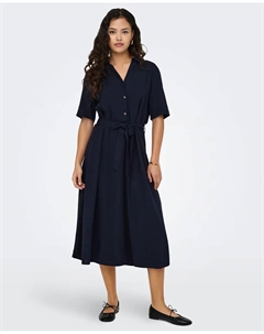Миди платье рубашка из льна, темно-синий Jdy