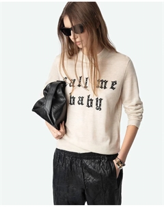 Женский джемпер Ivy 100% мериносовая шерсть с надписью спереди, бежевый Zadig&voltaire