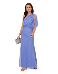 Длинное платье с асимметричным вырезом, синий Adrianna papell