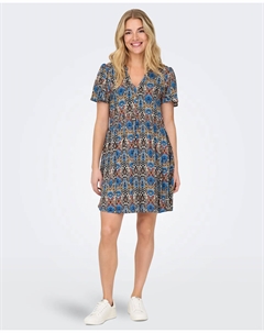 Короткое платье с короткими рукавами и V-образным вырезом, синий Jdy