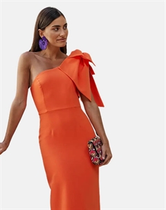 Платье с разрезом сзади и деталью в виде банта на плече, оранжевый Miphai