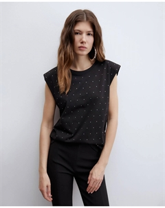 Футболка с пайетками на плечах, черный Сфера