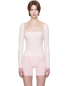 Хлопковая футболка с круглым вырезом и длинным рукавом, розовый Skims