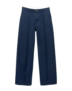 Широкие брюки со складками спереди, темно-синий Pull & bear