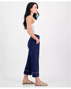 Укороченные брюки с широкими штанинами на резинке и металлизированной отделкой, синий Jm collection