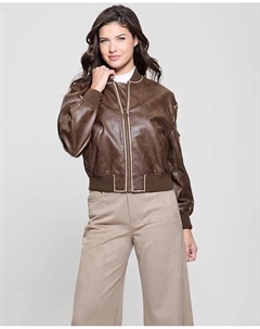 Женская куртка-бомбер из искусственной кожи, темно-коричневый Guess