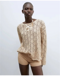 Кофта с вышитыми прорезями и лентами, бежевый Сфера
