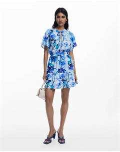 Короткое платье свободного кроя с бантом, синий Desigual