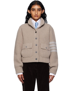 Вареный кардиган-бомбер из мериносовой шерсти с 4 планками, коричневый Thom browne