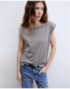 Футболка с пайетками на плечах, серый Сфера