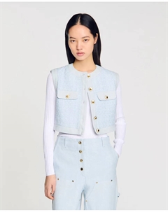 Рибана свитер женский с пуговицами на воротнике, белый Sandro