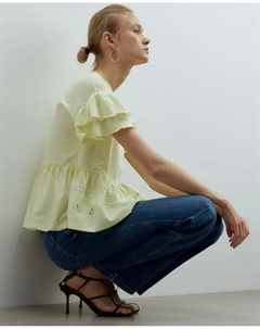 Вышитая футболка с воланами, желтый Сфера