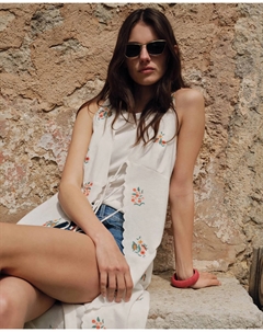 Длинный жилет с вышивкой, цвет Crudo Сфера