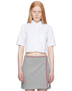 Полосатая укороченная рубашка с коротким рукавом из поплина, синий Thom browne
