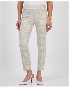 Укороченные брюки на резинке с жаккардовым медальонным принтом, коричневый/бежевый Jm collection