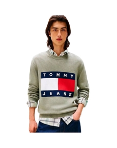 Свитер Melange Flag Regular Fit, зеленый Tommy jeans