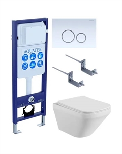 Комплект инсталляция с унитазом Aquatek Лира безободковый с микролифтом клавиша цвет белый