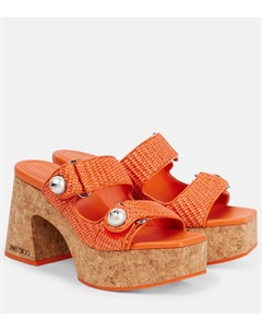 Фаянсовые платформы-мюли 95 raffia, Mandarin/Mandarin Jimmy choo