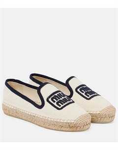 Эспадрильи с вышитым логотипом из дрилла, Avorio+Blu Miu miu