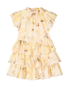 Каскадный цветочный многослойный хлопковый сарафан, Yellow Botanical Flower Zimmermann kids