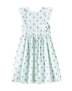 Платье Nina из хлопка с рюшами и цветочным принтом, Green Check Flower C'era una volta