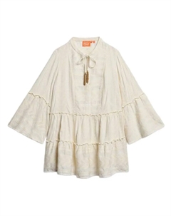 Платье Ibiza Tiered long sleeve short, бежевый Superdry