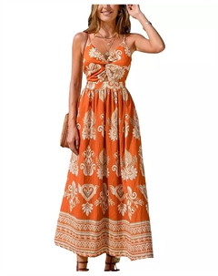 Женское вечернее пляжное платье с орнаментом Sun Ornate миди, оранжевый Cupshe