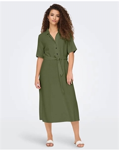 Миди платье рубашка из льна, темно-зеленый Jdy