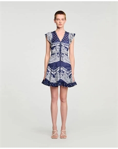 Короткое платье с бандана-принтом, темно-синий Sandro