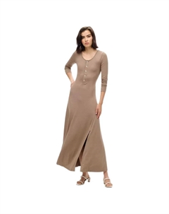 Платье Henley 3/4 Sleeve Midi, коричневый Superdry