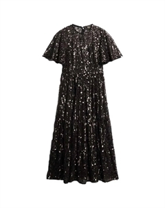 Платье Volume Tiered Mesh short sleeve midi, черный Superdry